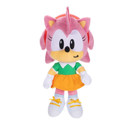 Jakks Pacific Sonic the Hedgehog 35th Anniversary Classic Amy Rose 9-inch plush stuffed animal toy wearing green shirt and orange skirt.