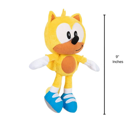 Front view of Ray the Flying Squirrel plush standing next to a 9-inch height measurement graphic.