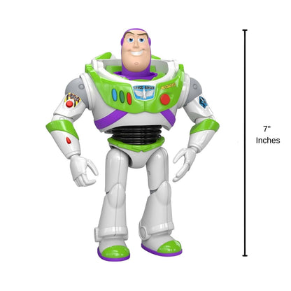 Full front view thumbnail of Buzz Lightyear action figure standing upright with 7-inch height measurement graphic indicator.