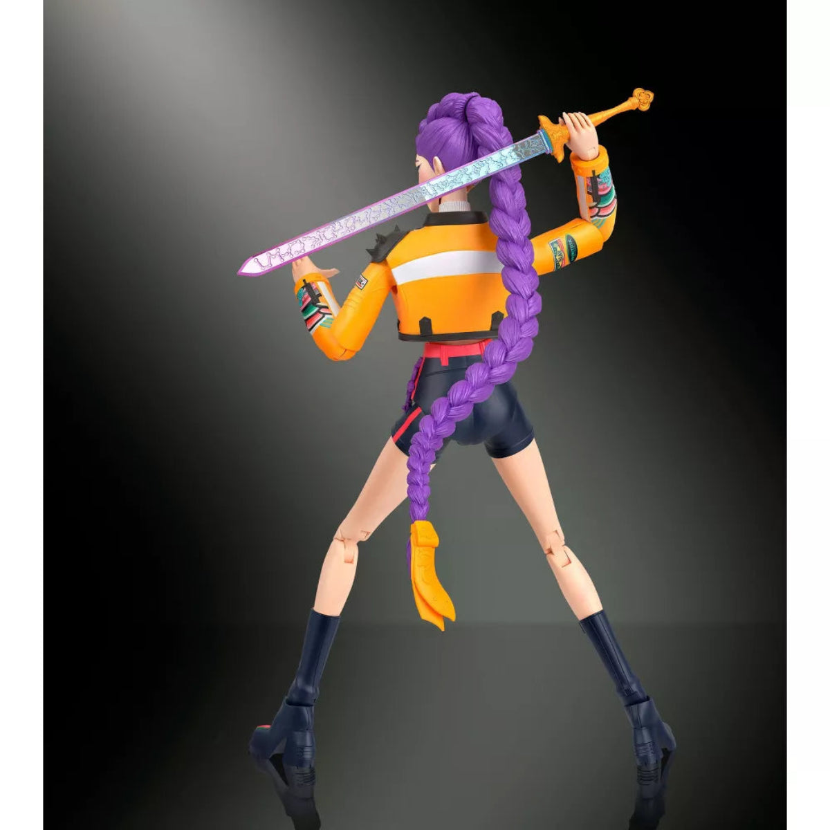 Rear view thumbnail showing Rumi's purple braided hair and jacket detail.