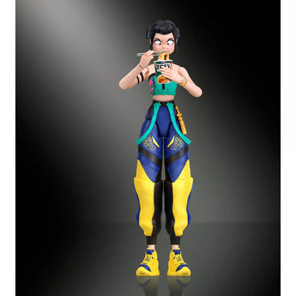Zoey action figure holding her ramyeon cup and shrimp chips snack accessories.