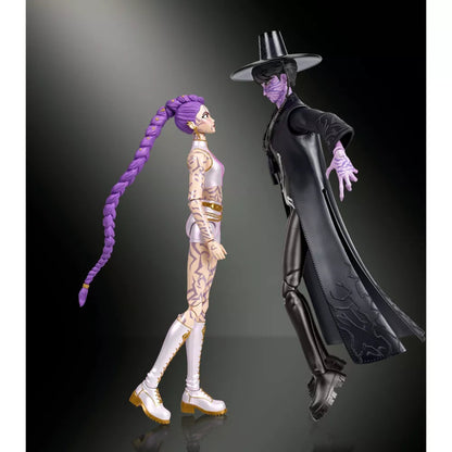 Profile view thumbnail of Rumi and Demon Jinu figures facing off in final battle looks.