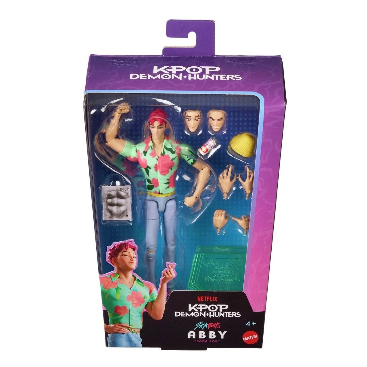 Front view of retail window box packaging for Mattel Kpop Demon Hunters SAJA BOYS Abby 6.8-inch action figure.