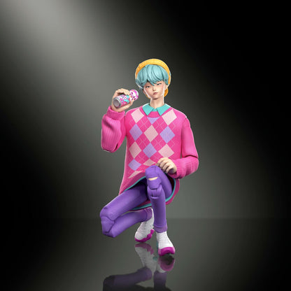 Mattel K-Pop Demon Hunters Baby action figure crouching and holding drink can accessory.