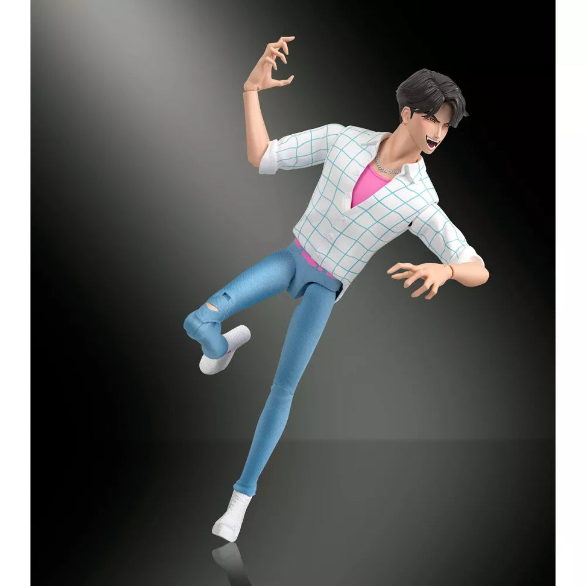 Jinu action figure performing an energetic stage dance pose on one leg.