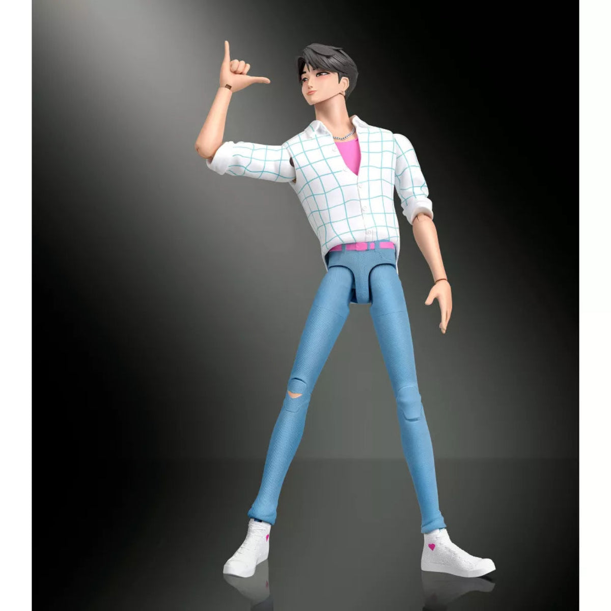 Jinu action figure making a shaka hand gesture in a wide dance stance.