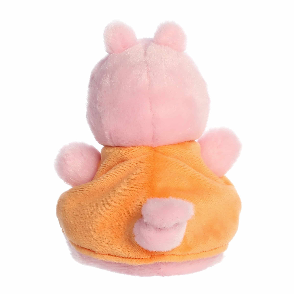 Plush toy with pink head and orange body on a white background