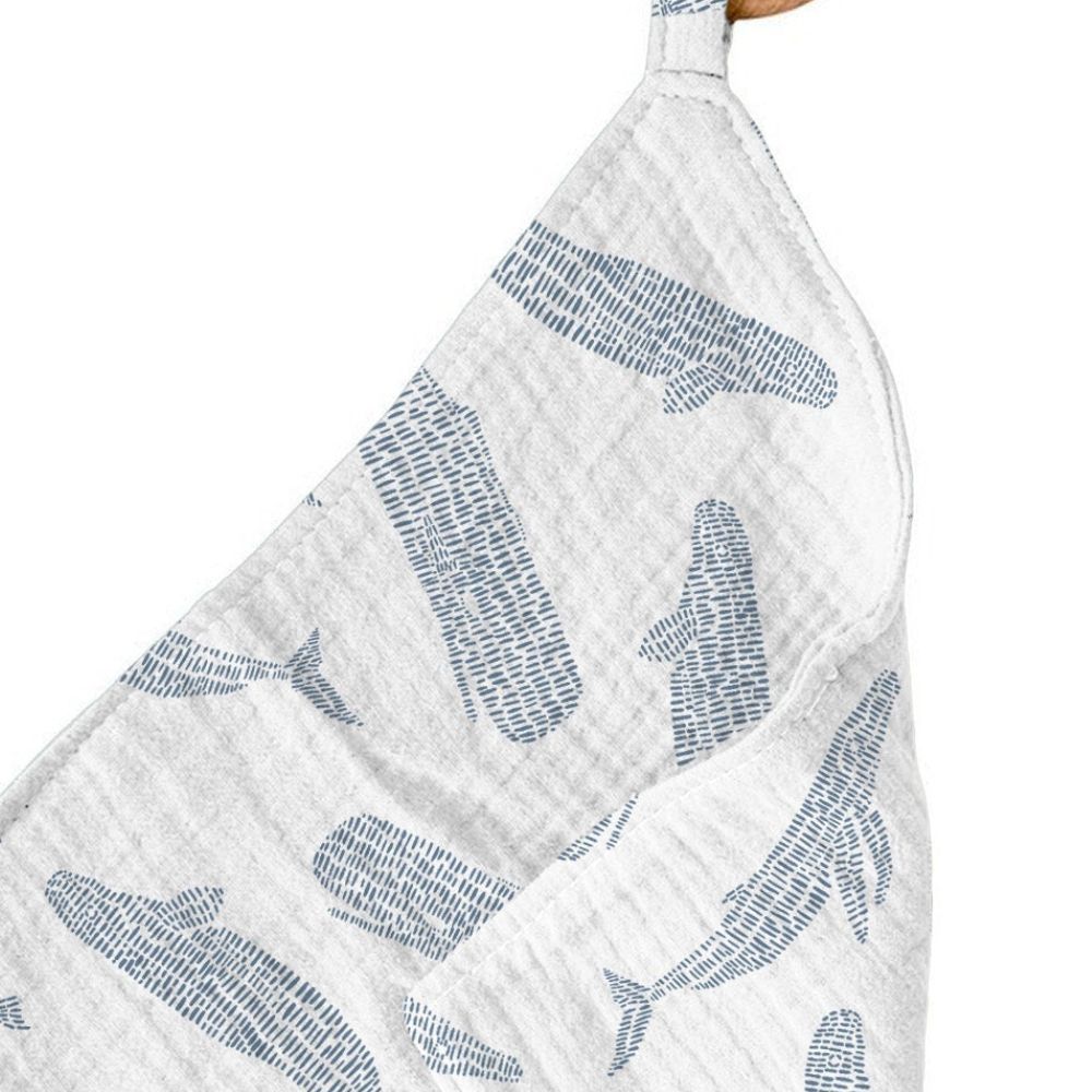 Newcastle Classics Blue Shadow Whales 100% Bamboo Cotton Blanket Teether