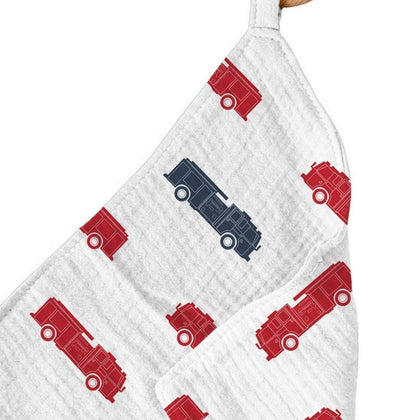 Newcastle Classics Blue and Red Fire Trucks 100% Cotton Blanket Teether