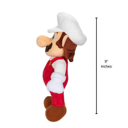 Nintendo Super Fire Mario stuffed animal plush with 9-inch height scale measurement graphic.