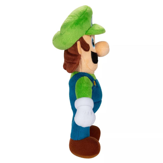Side profile view of Super Mario Luigi 9-inch stuffed animal plush.