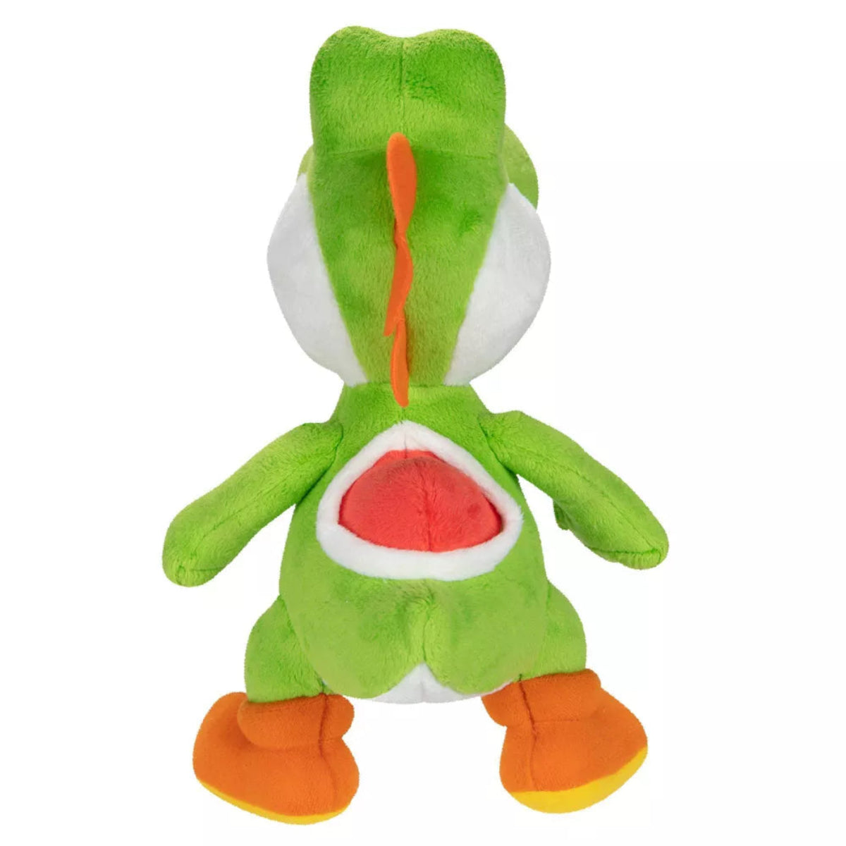 Back view of Yoshi plush showing red saddle shell and head spines.