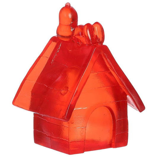 Peanuts Snoopy's Doghouse 3-inch translucent red sugar squeezy sensory toy with Snoopy on roof.