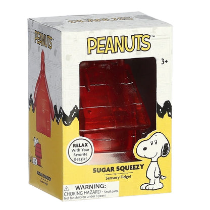 Peanuts branded window box packaging for Snoopy's Doghouse Sugar Squeezy toy.