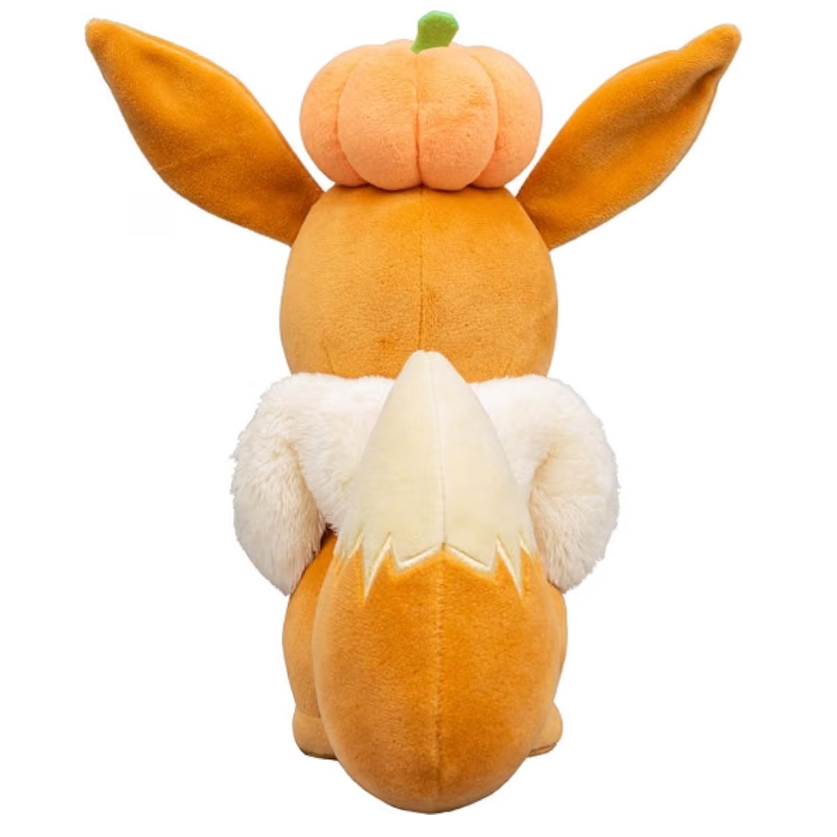 Back view thumbnail of Pokémon Eevee plush showing fluffy tail and rear of pumpkin hat.