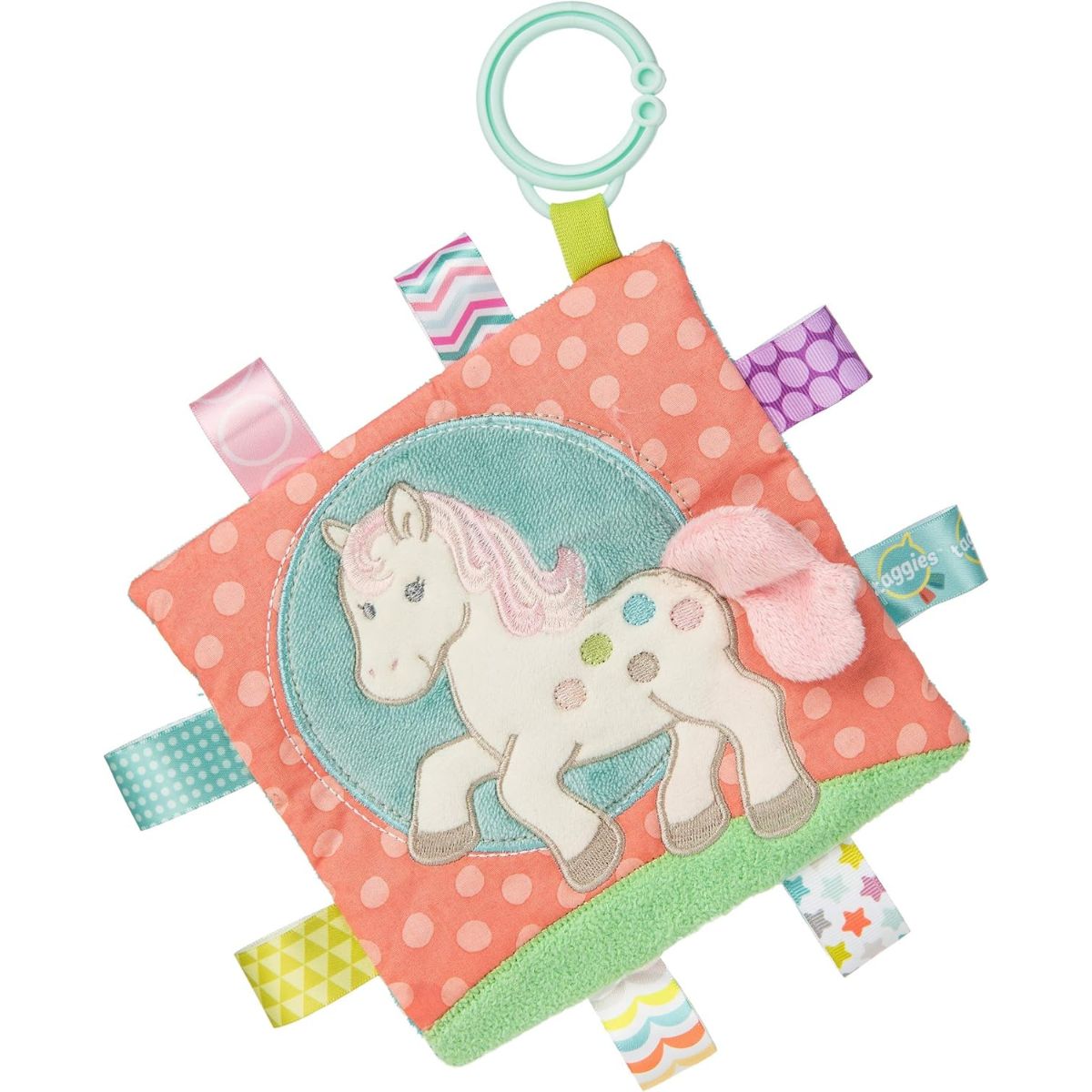 Mary Meyer Taggies Painted Pony Crinkle Me 6x6 inch baby sensory toy with colorful tags.