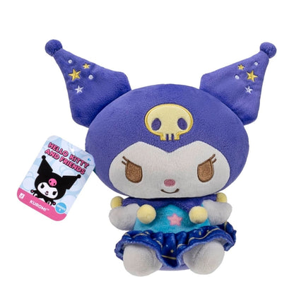 Dreamy Starlight Kuromi 8-inch plush showing attached official Sanrio Hello Kitty and Friends product tag.