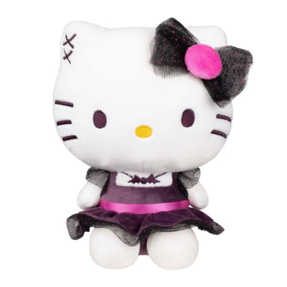 Sanrio Hello Kitty 8-inch plush stuffed animal toy wearing a black bat dress and pink bow.