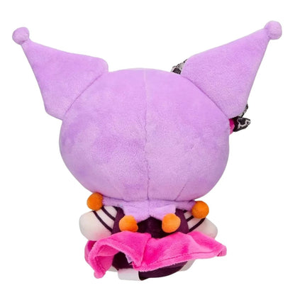 Back view thumbnail of Kuromi 8-inch plush showing purple jester hood and dress back.