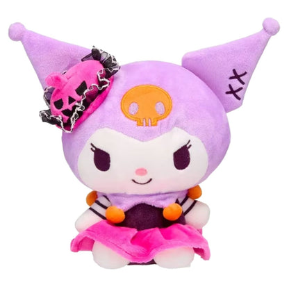 Sanrio Hello Kitty & Friends Kuromi 8-inch plush stuffed animal toy wearing a pumpkin dress with pink ruffles.