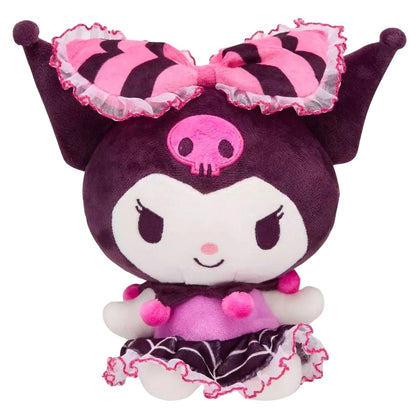 Sanrio Hello Kitty & Friends Kuromi 8-inch plush stuffed animal toy wearing a pink and purple spiderweb dress.