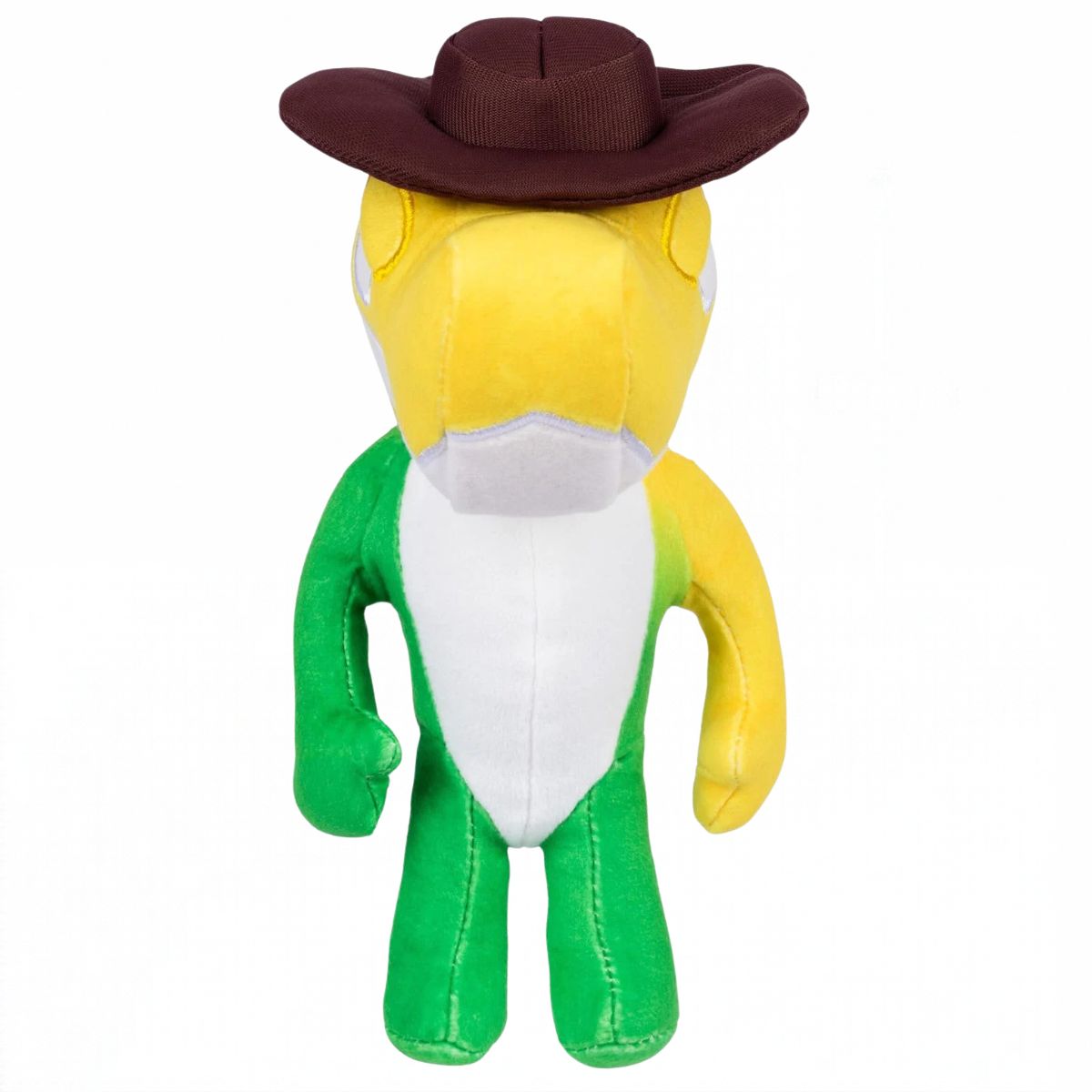 Head-on front standing view of The Amazing Digital Circus Gummigoo plush figure showing green and yellow gummy body.