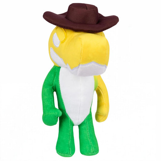 Front three-quarter view of The Amazing Digital Circus Deluxe Gummigoo 8-inch plush figure wearing brown cowboy hat.