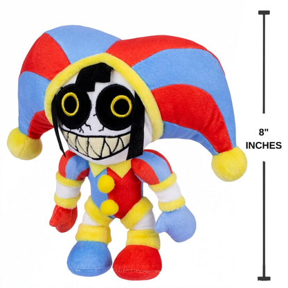 The Amazing Digital Circus Deluxe Possessed Pomni plush figure with 8-inch vertical height scale measurement graphic.