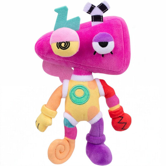 Head-on front view of The Amazing Digital Circus Deluxe Zooble plush figure showing colorful geometric parts.