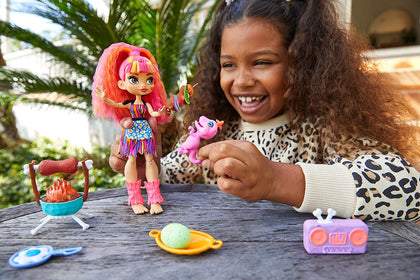 Mattel Cave Club Blazin’ BBQ Adventure Playset with Emberly Doll (8 – 10-inch, Pink Hair)