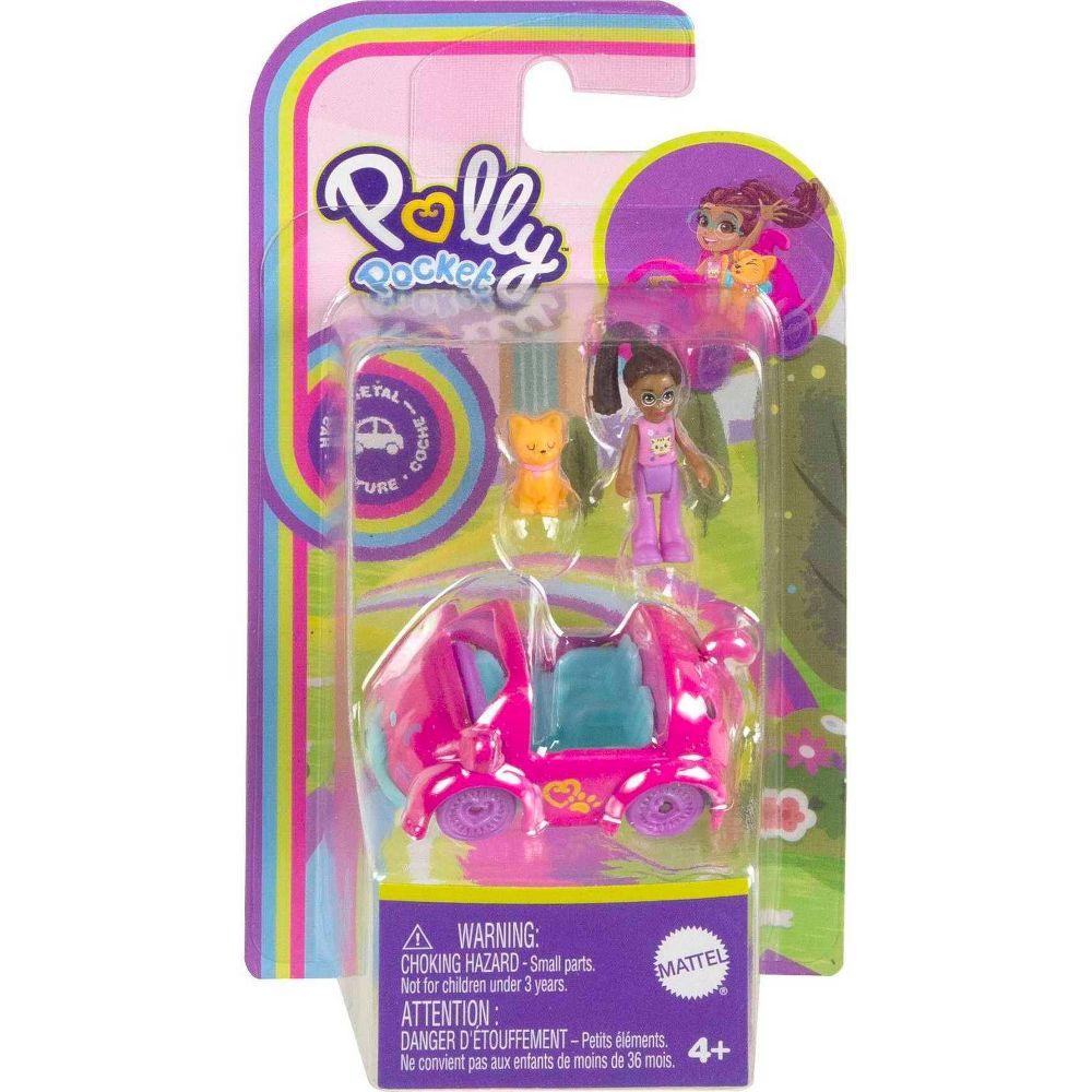 Polly Pocket Pollyville Micro Doll with Cat-Inspired Die-cast Car and Kitty Mini Figure Ages 4+