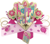 Second Nature Mailable Happy Birthday Pink Flowers Pop Up Greeting Card - POP086
