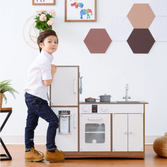 Teamson Kids Little Chef Palm Springs Classic Kids Play Kitchen with Accessories, Natural/White