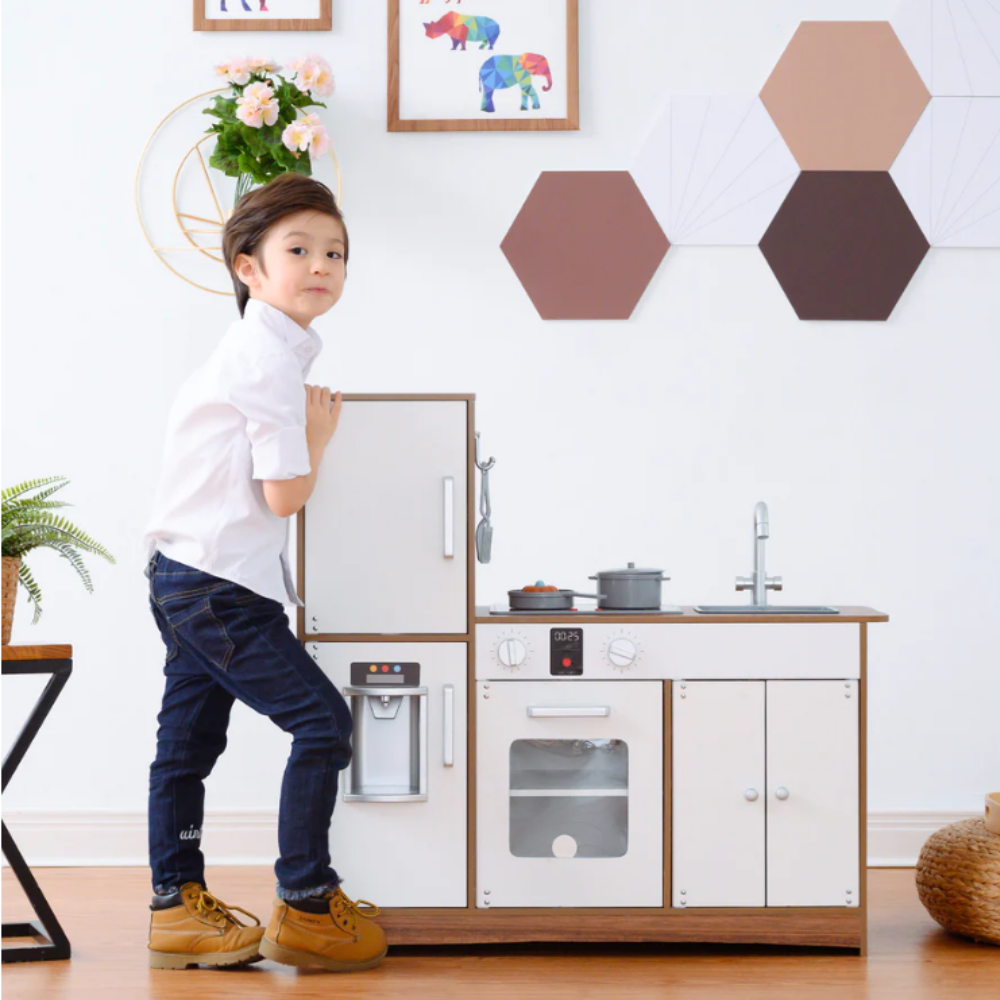 Teamson Kids Little Chef Palm Springs Classic Kids Play Kitchen with Accessories, Natural/White