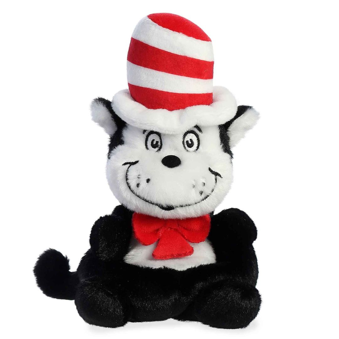 Front view thumbnail of the cute Cat in the Hat plush sitting straight, highlighting its wide stitched smile, black button nose, and red bowtie.