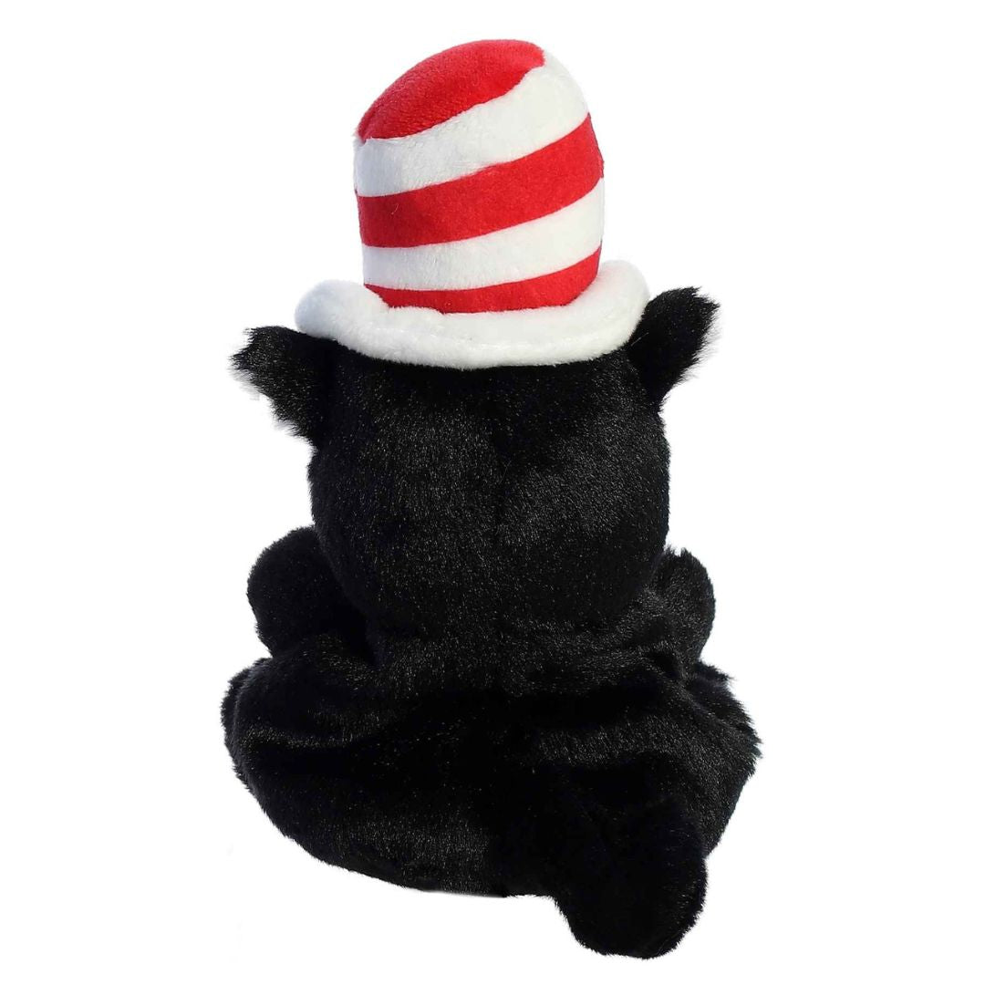 Rear view thumbnail of the Aurora Cat in the Hat stuffed toy displaying its smooth black plush back, black tail, and the back of his striped top hat.