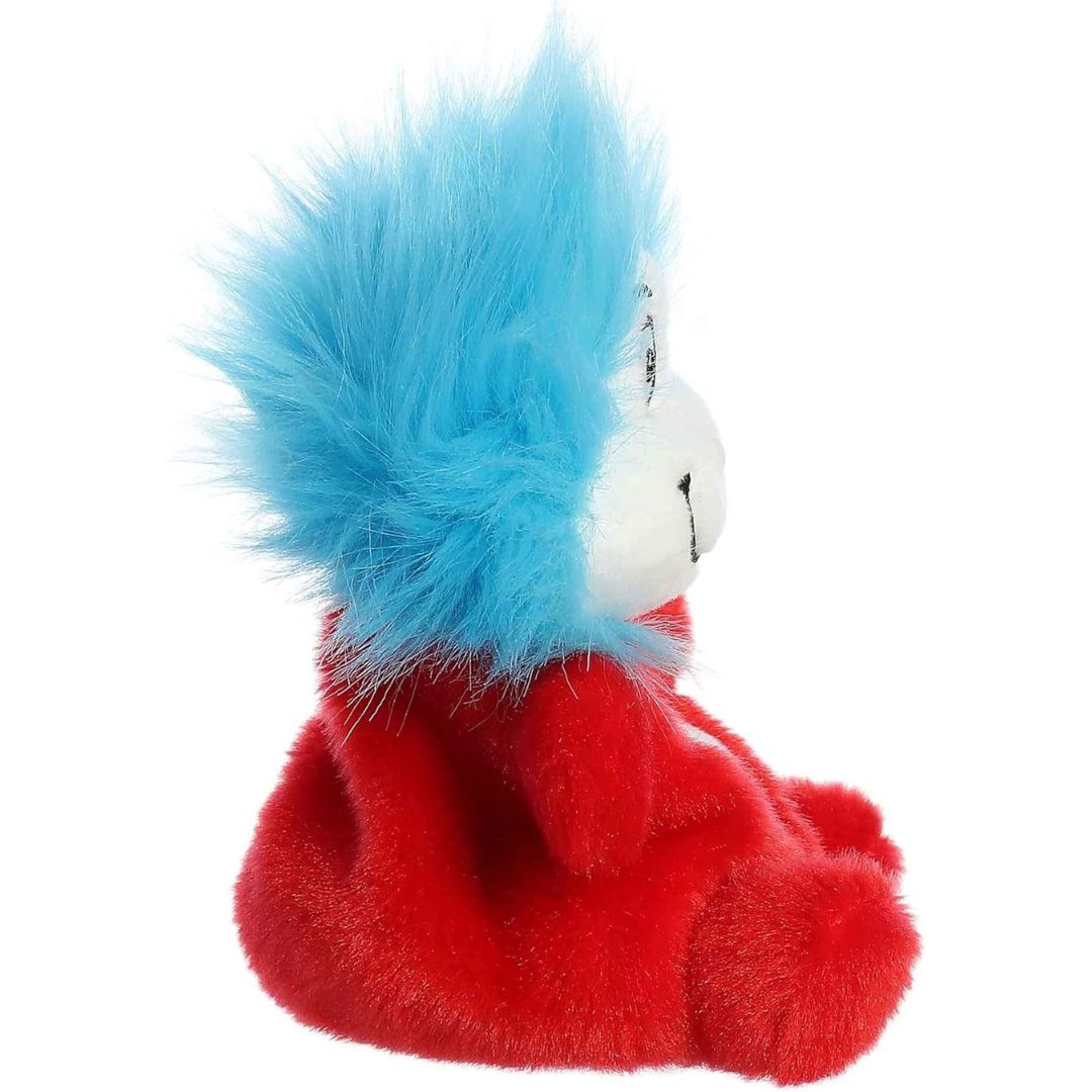 Side profile view thumbnail of the mini Dr. Seuss plush showcasing its plush seated posture and the volume of its electric-blue hair.