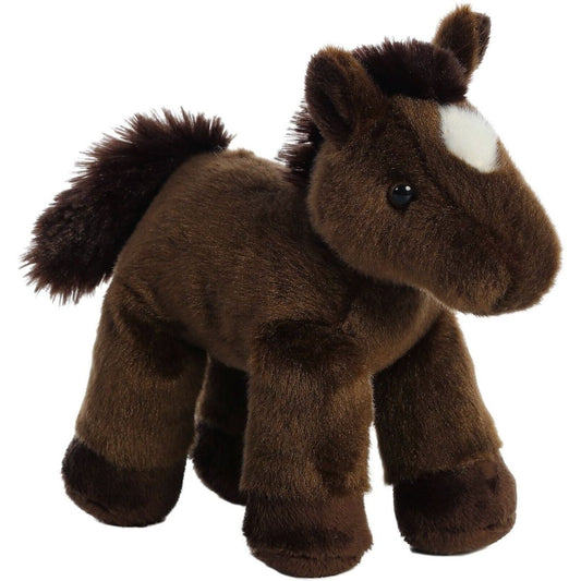 Front view of the Aurora Mini Flopsie Chestnut Pony 8-inch horse stuffed animal.