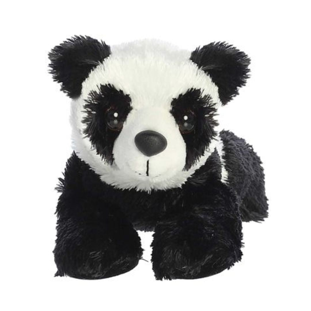 Front view of the adorable Aurora Mei Mei Panda stuffed animal featuring a white face, black eye patches, round black ears, and a cute snout.