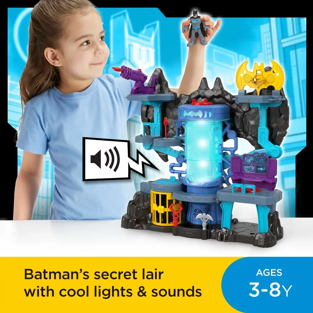 Imaginext DC Super Friends Batman Figure and Bat-Tech Batcave Playset with Lights & Sounds