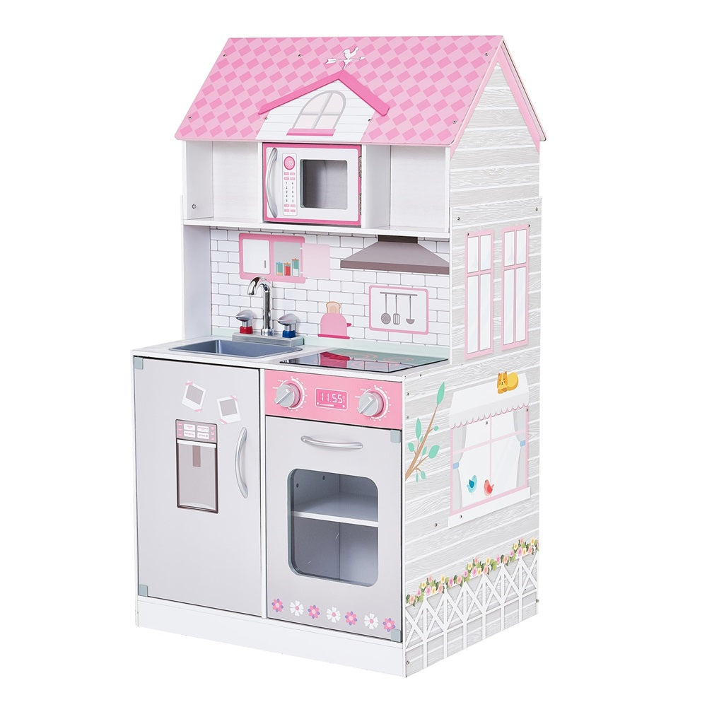 Teamson Kids - Wonderland Ariel 2 in 1 Doll House & Play Kitchen - Pink / Grey