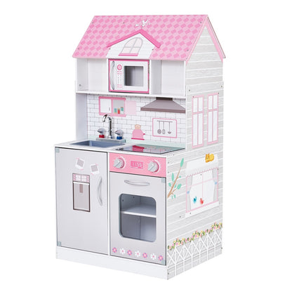 Teamson Kids - Wonderland Ariel 2 in 1 Doll House & Play Kitchen - Pink / Grey
