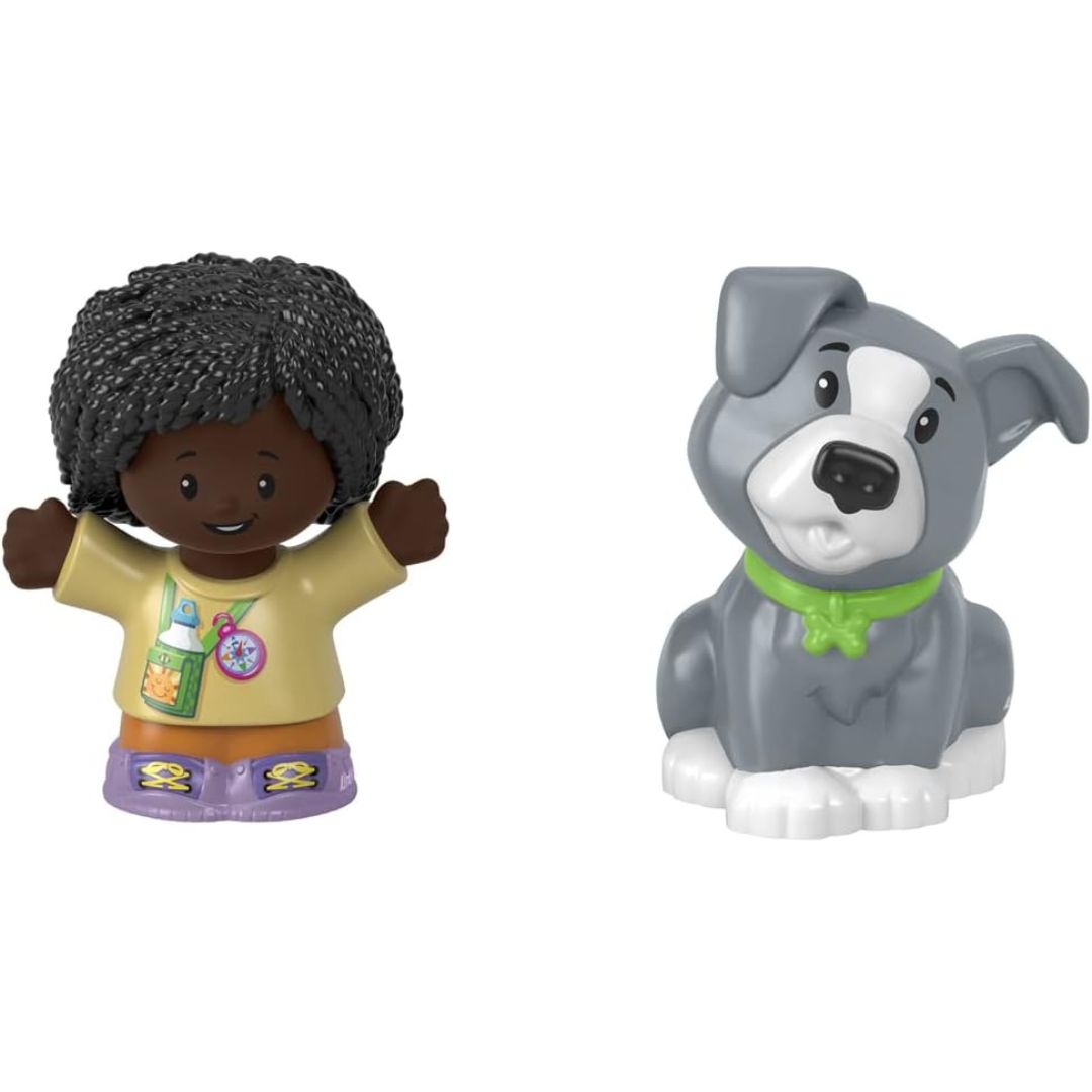 Fisher-Price Little People 2 Pack Action Figure Toy, Hiker Girl and Grey Dog