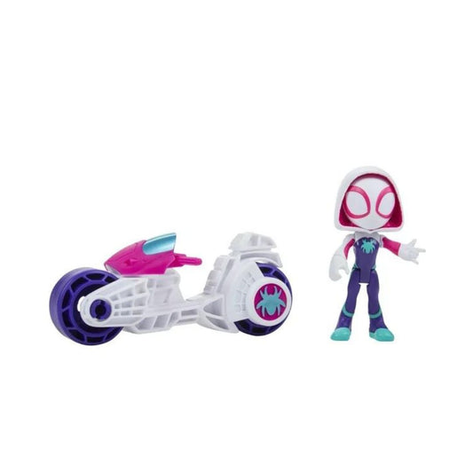 Marvel Spidey and His Amazing Friends, Ghost-Spider 4" Inch Action Figure & Toy Motorcycle