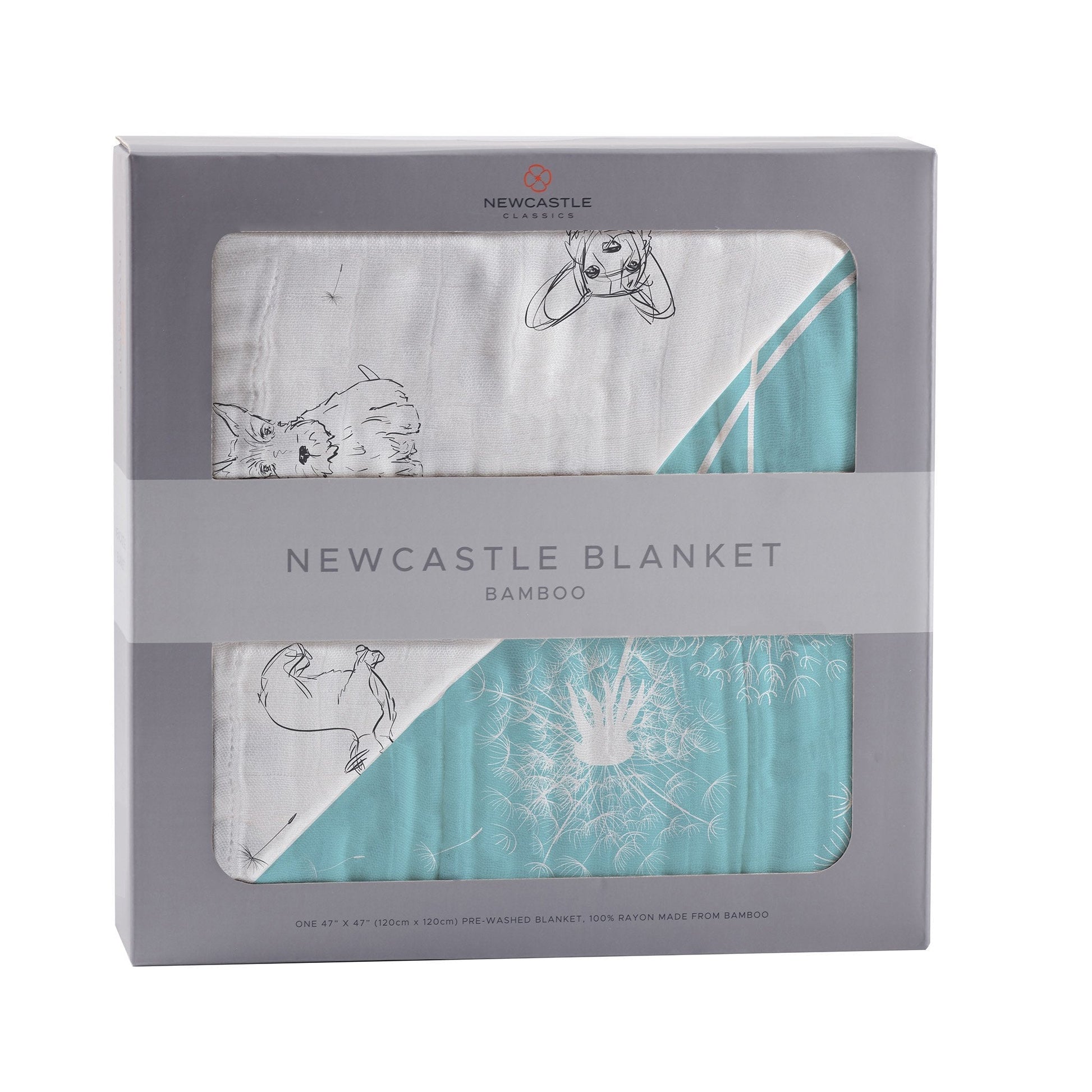 Front view of the premium retail window box packaging for the Newcastle Classics multi-layer bamboo blanket.