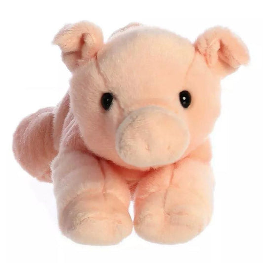 Front view of the adorable Aurora Percy Pig stuffed animal featuring a sweet face, dark eyes, folded ears, and a soft pink snout.