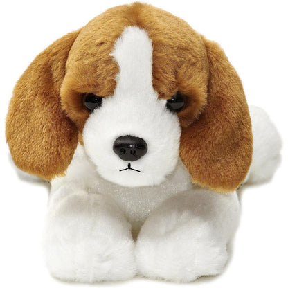 Straight-on front view of the soft Beagle puppy plush showing its sweet face, floppy brown ears, and dark eyes