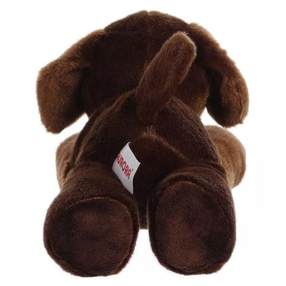 Direct back view of the cuddly Lil Lucky dog plush highlighting its perky tail and dark brown hind legs.