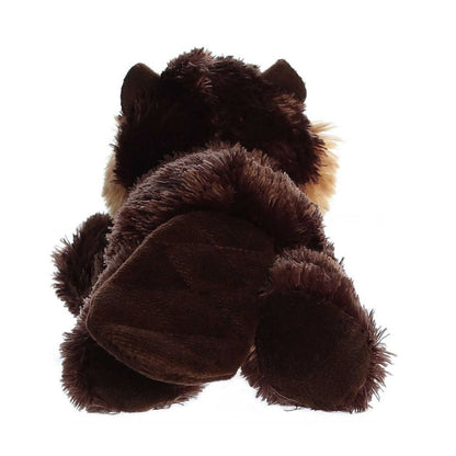 Rear view of the Builder Beaver plush showing its soft dark brown back and wide, textured beaver tail.