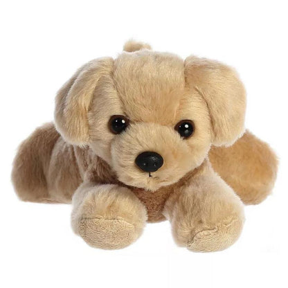 Straight-on front view of the soft Yellow Lab puppy plush showing its sweet face, dark eyes, and black nose.